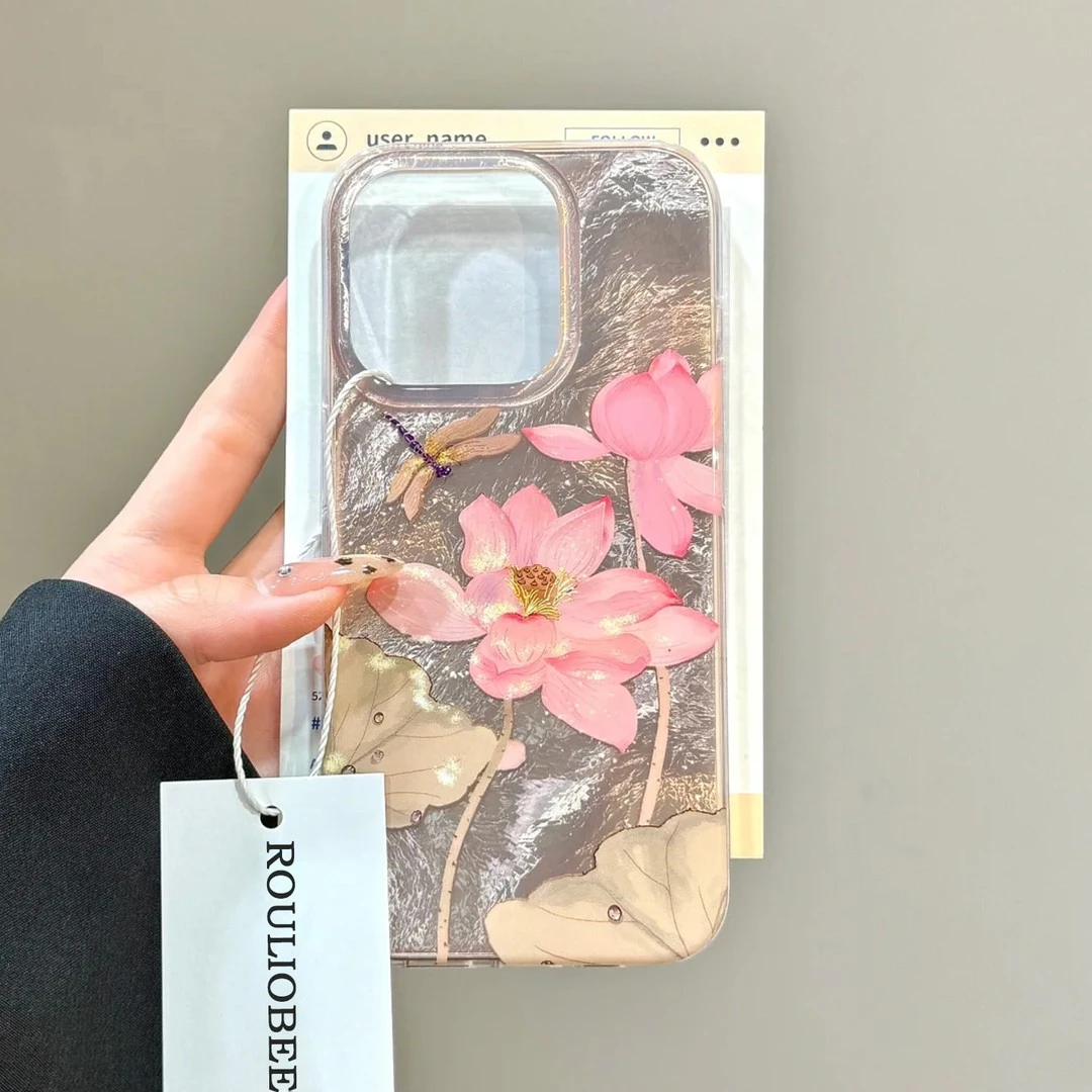 粉色荷花适用苹果16iphone/15promax软14ins手机壳13冰川壳12/11