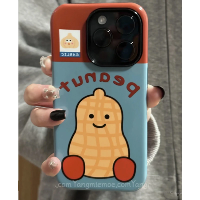 拼色英文花生适用苹果16ProMax手机壳iPhone15/14二合一菲林壳13