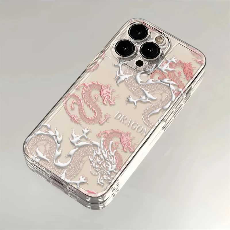 镂空粉色龙苹果小米华为iPhone15手机壳14promax太空软壳13/12/11