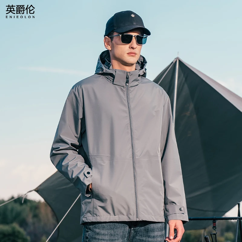 英爵伦 城市风冲锋衣男2025秋季连帽防风休闲夹克户外登山服外套