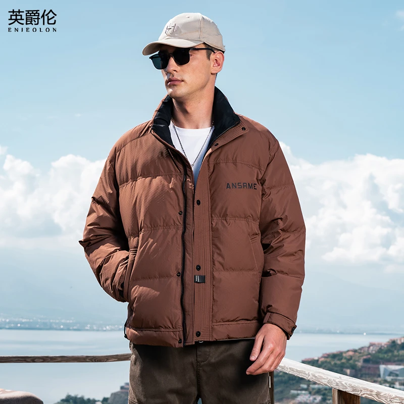 90白鸭绒子立领羽绒服男冬季新款防寒加厚宽松面包服外套YR3739