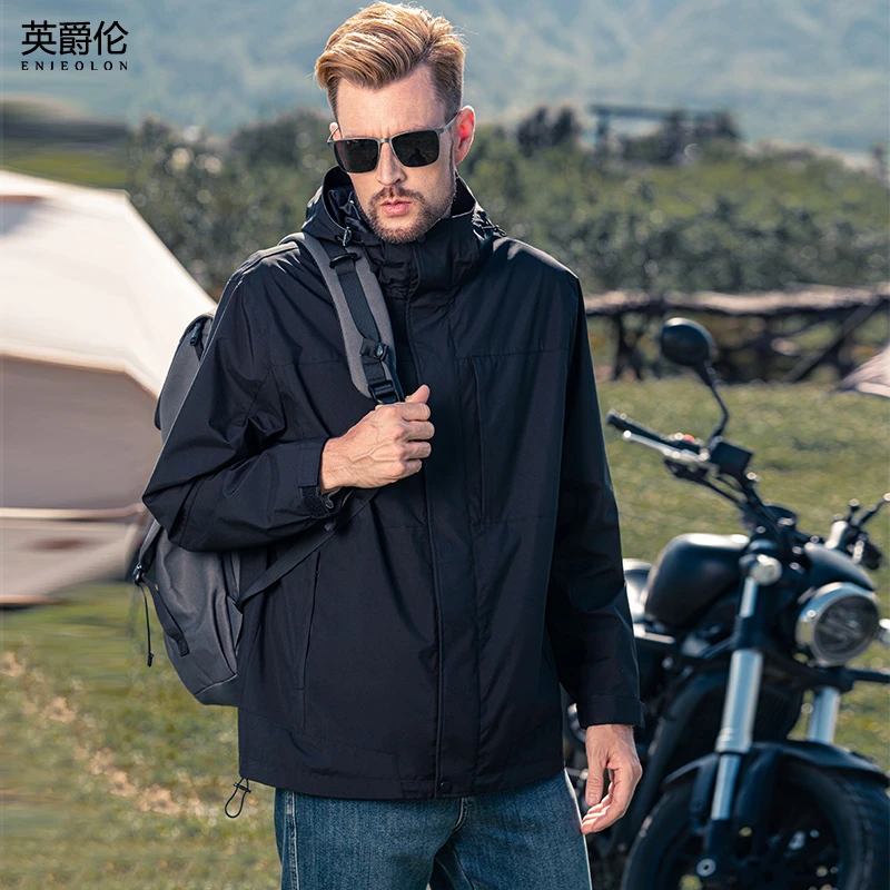 户外防水耐磨冲锋衣 男士可拆帽夹克连帽工装运动外套JK0818