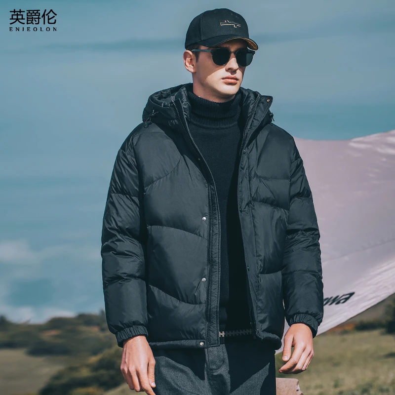 英爵伦羽绒服男加厚保暖白鸭绒外套时尚短款连帽纯色面包服YR670