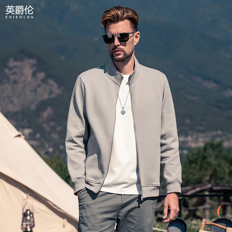 370G重磅珠地空气层运动拉链外套男秋季纯色立领男士夹克WY5314