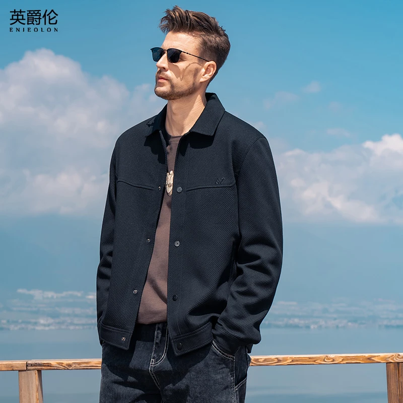 斜纹肌理感翻领男士夹克2025春季新款短款休闲教练外套男JK0875