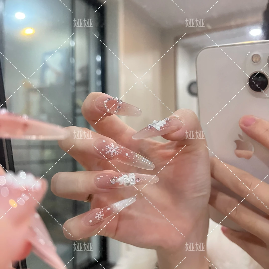 【圣诞初雪】纯欲风腮红显白圣诞款纯手工猫眼美甲10片