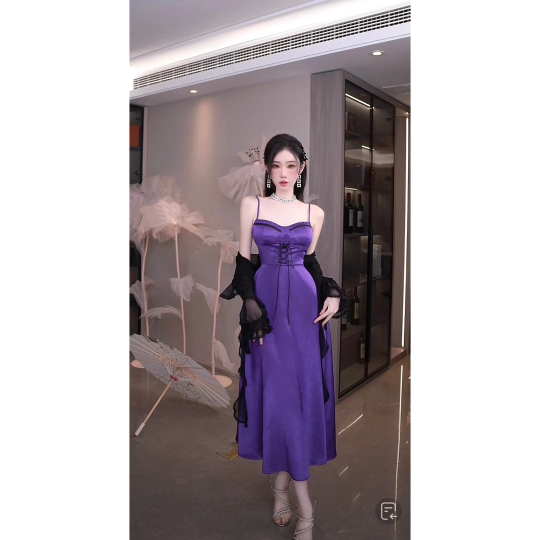 【雅乔定制】库洛米 紫色缎面连衣裙DYJF-22031784