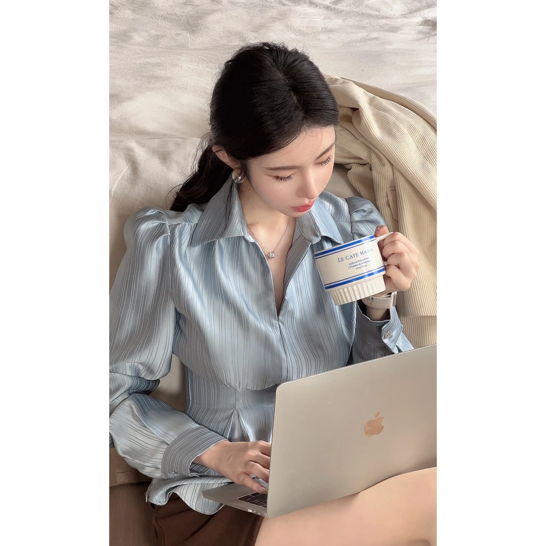 【海豚湾恋人衬衫】 法式高级感收腰泡泡袖衬衫DYYK-23071253