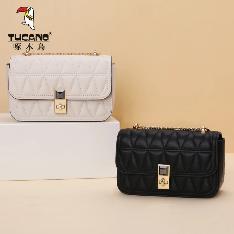 新款【现货】啄木鸟真皮包包女款爆款2025新款秋冬款时尚斜挎小方包