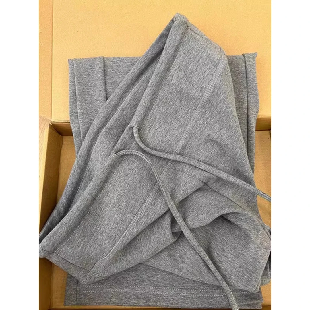 美式复古高街抽绳休闲阔腿裤女秋冬新款宽松设计感小众高腰直筒裤