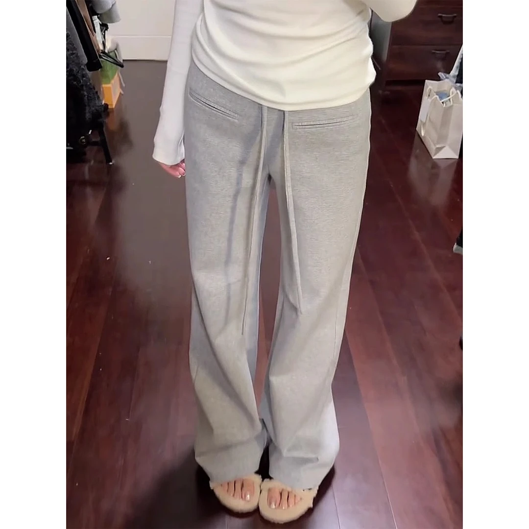 2024秋冬新款美式复古直筒阔腿裤女高腰显瘦垂感拖地高腰休闲长裤