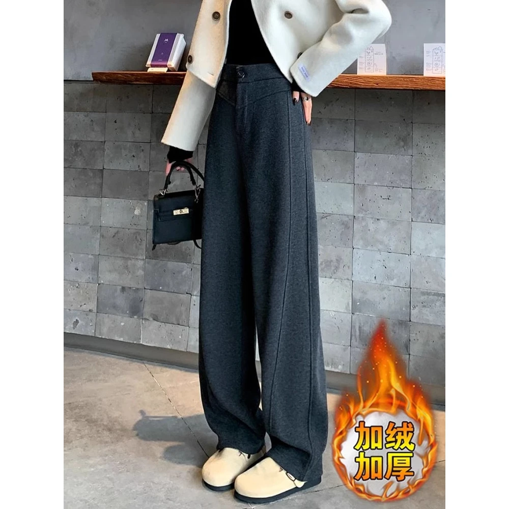 弯刀运动直筒阔腿裤女2024秋冬新款高腰显瘦垂感拖地宽松休闲长裤