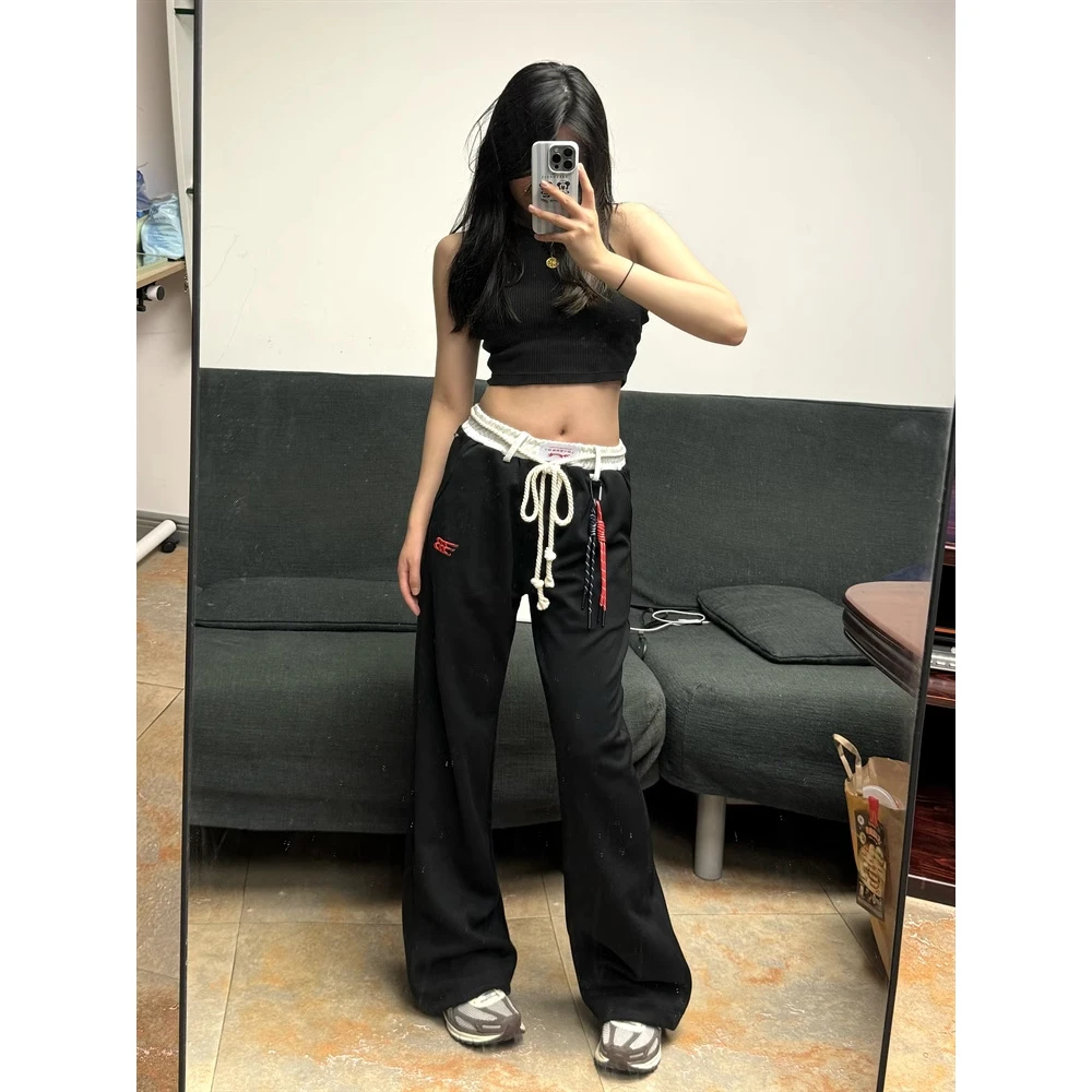 高街复古嘻哈运动卫裤女春秋新款高腰显瘦宽松休闲阔腿直筒拖地裤