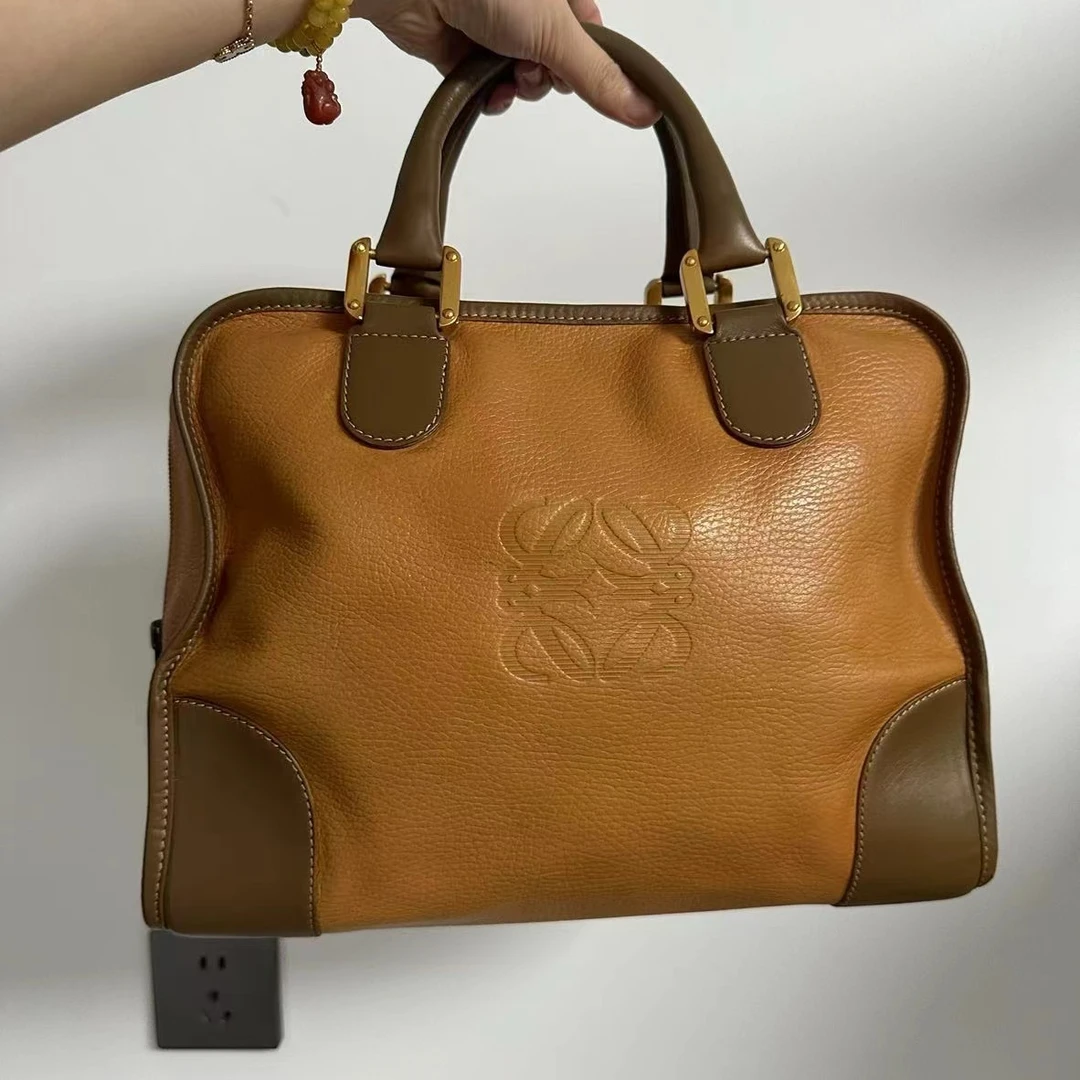 95新 LOEWE/罗意威 落日金棕amz牛皮拼皮手提旅行商务包 男包