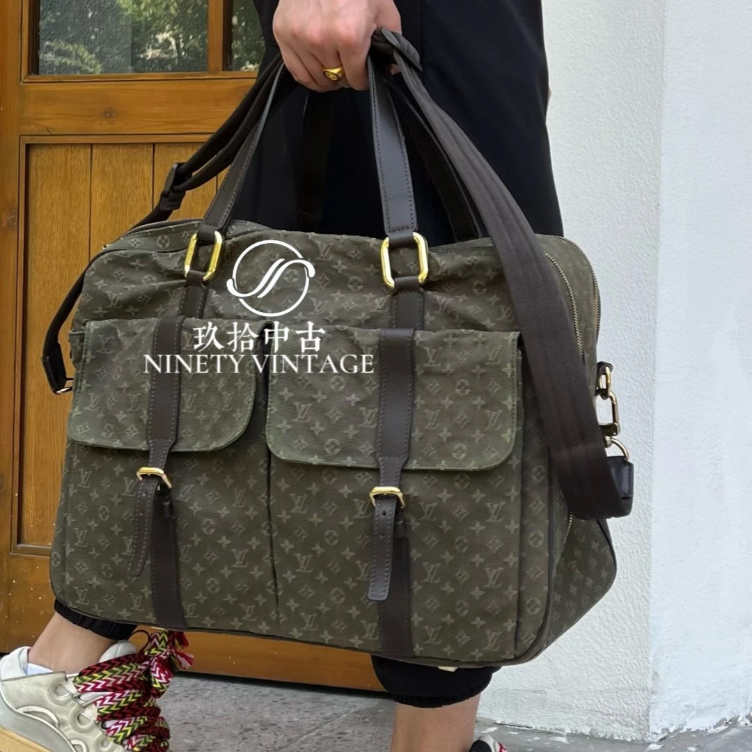 95新 LouisVuitton/路易威登 经典43老花丹宁全原肩带狩猎绿盒子