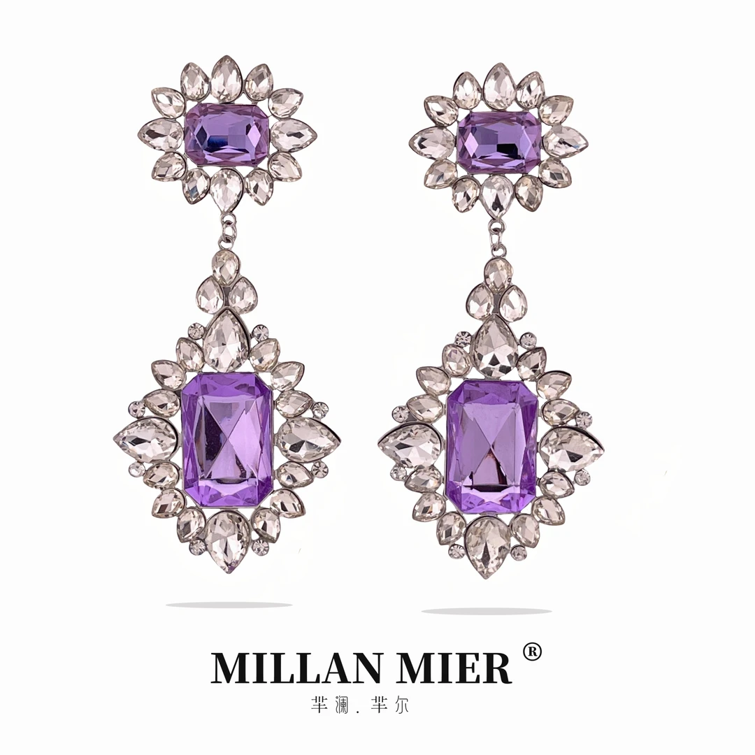 MillanMier 铜合金玻璃耳饰 【冰点】复古原创手工镶嵌重工款大耳环