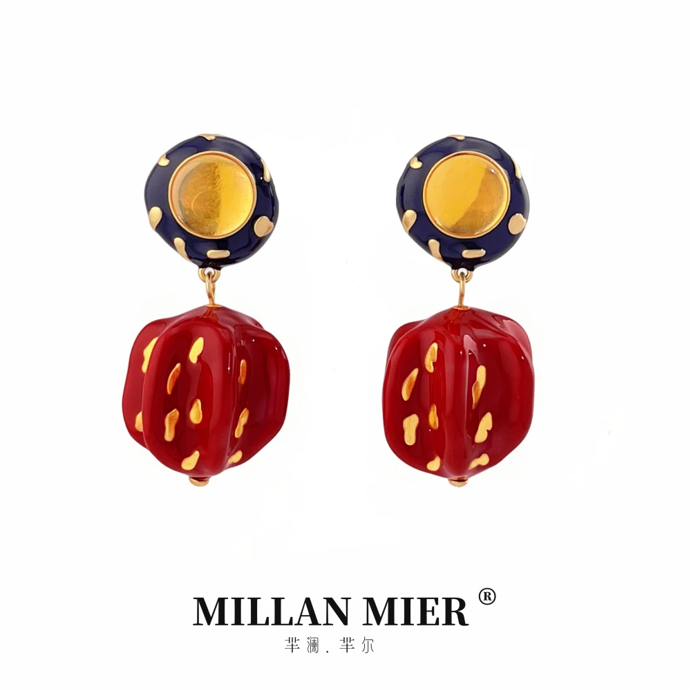 铜合金珐琅耳饰 【红气球】复古法式红色小众耳环
