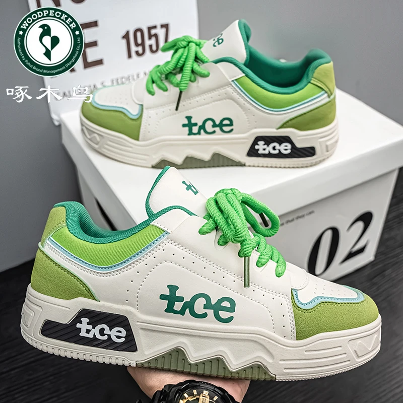 【正品】啄木鸟男鞋冬季小众设计感低帮运动板厚底百搭休闲小白鞋男