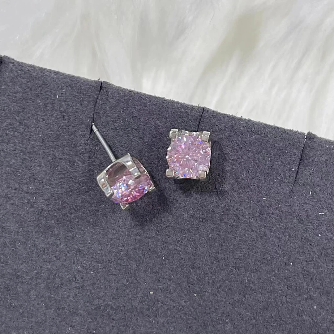 南非18A u耳饰 光臂牛头1克拉粉天花板耳钉.H