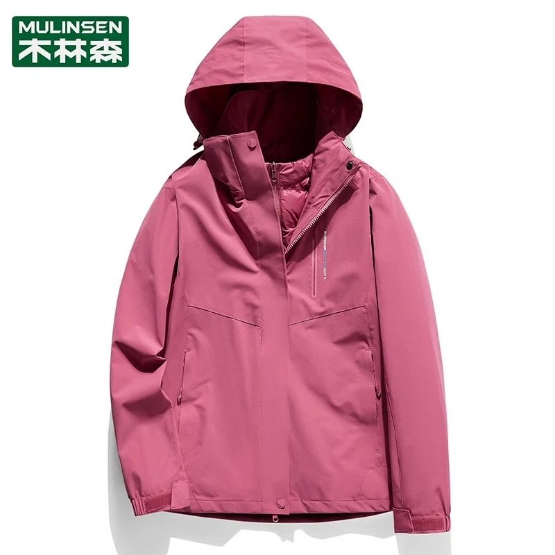 木林森冬季羽绒服冲锋衣女三合一可拆卸羽绒内胆中老年妈妈装外套