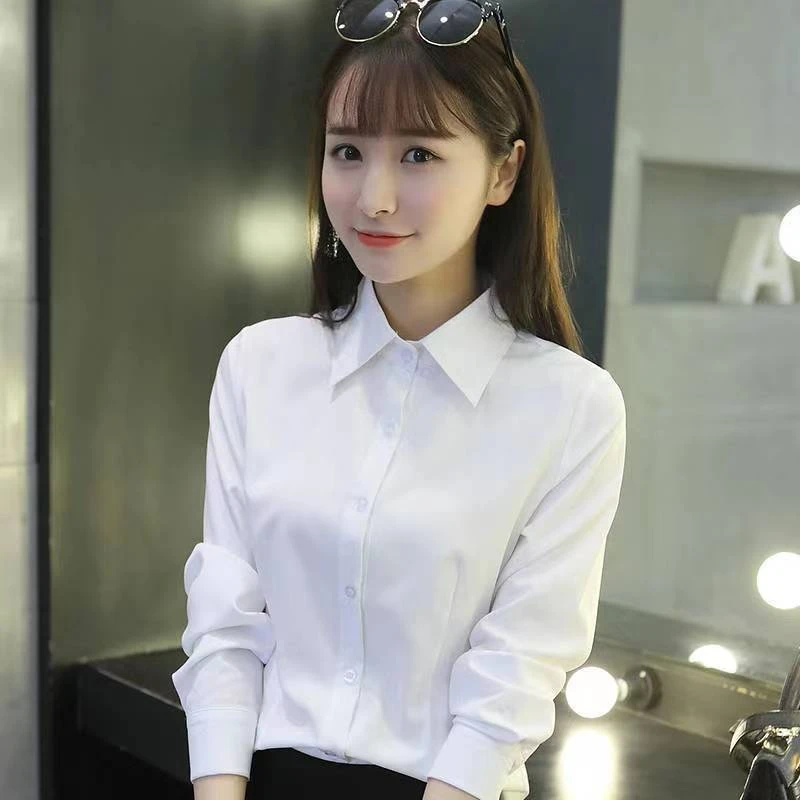 新款白色衬衫女长袖气质职业装面试修身时尚正装打底白衬衫女女款