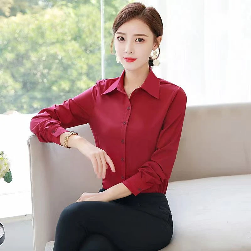 新款纯色衬衫女长袖气质职业装百搭韩版修身时尚正装打底衬衣女款
