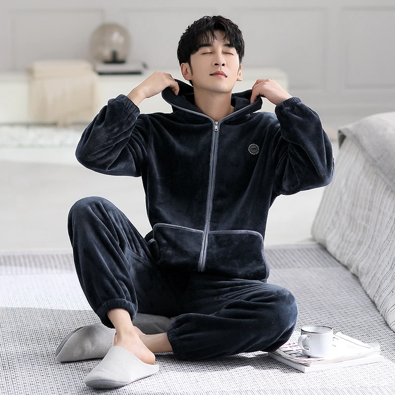 睡衣男冬季款加厚加绒珊瑚绒2023新款男士青少年可外穿家居服套装