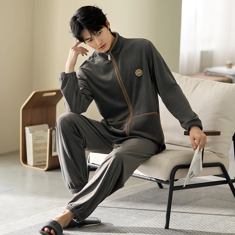 海岛绒睡衣男士秋冬款加厚珊瑚绒冬季可外穿春秋法兰绒家居服套装