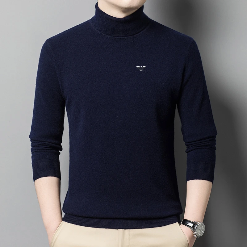 男士秋冬季时尚休闲保暖羊绒高领长袖针织纯色羊毛百搭打底衫