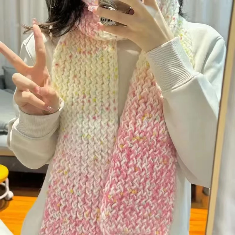 彩虹糖渐变围巾diy材料包手工编织围巾送女朋友闺蜜男友礼物混线