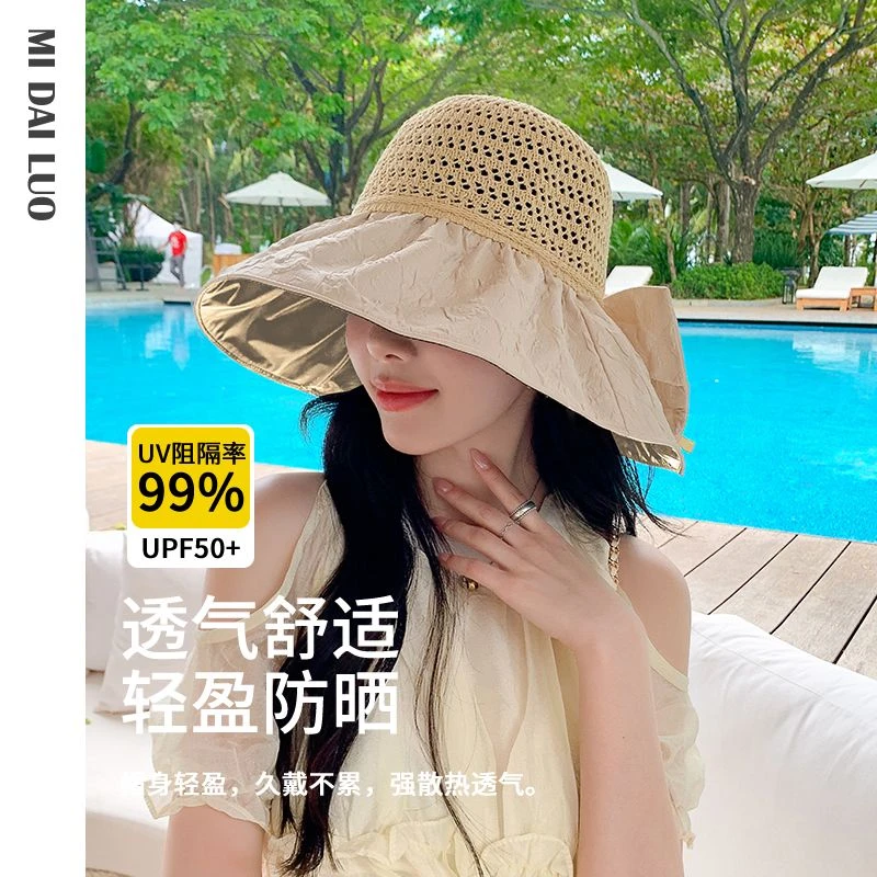 帽子女夏季彩胶大头围渔夫帽女镂空防紫外线遮阳太阳帽户外防晒帽