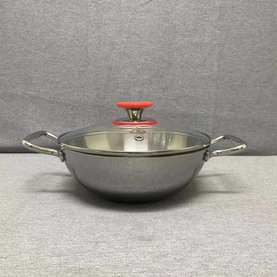 6-019 不锈钢双耳汤锅炒锅 24*9.5CM  带盖重约1.62KG