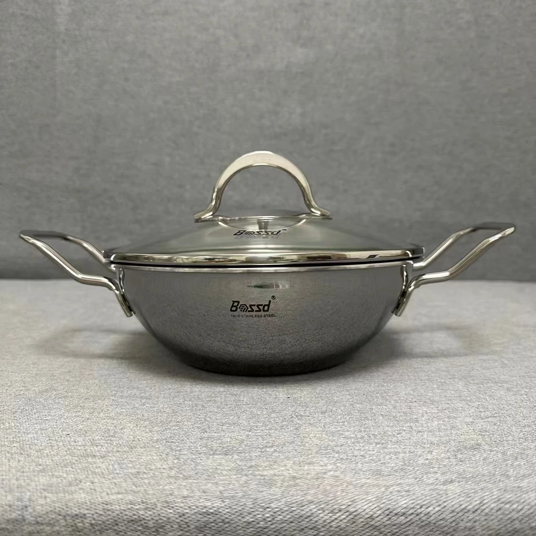 11-009 双耳炒锅20*7CM 1.4L 不锈钢小炒锅汤锅 带盖重约1.33KG