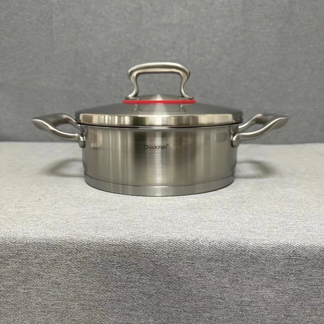 7-038 Chockmen不锈钢复合底双耳汤锅 24*8.5CM 3L带盖重约2.49KG