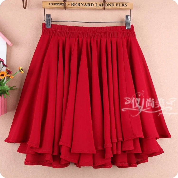 女a字大摆纱裙短裙雪纺半身裙蓬蓬裙裤裙子春夏大码黑色高腰女裙