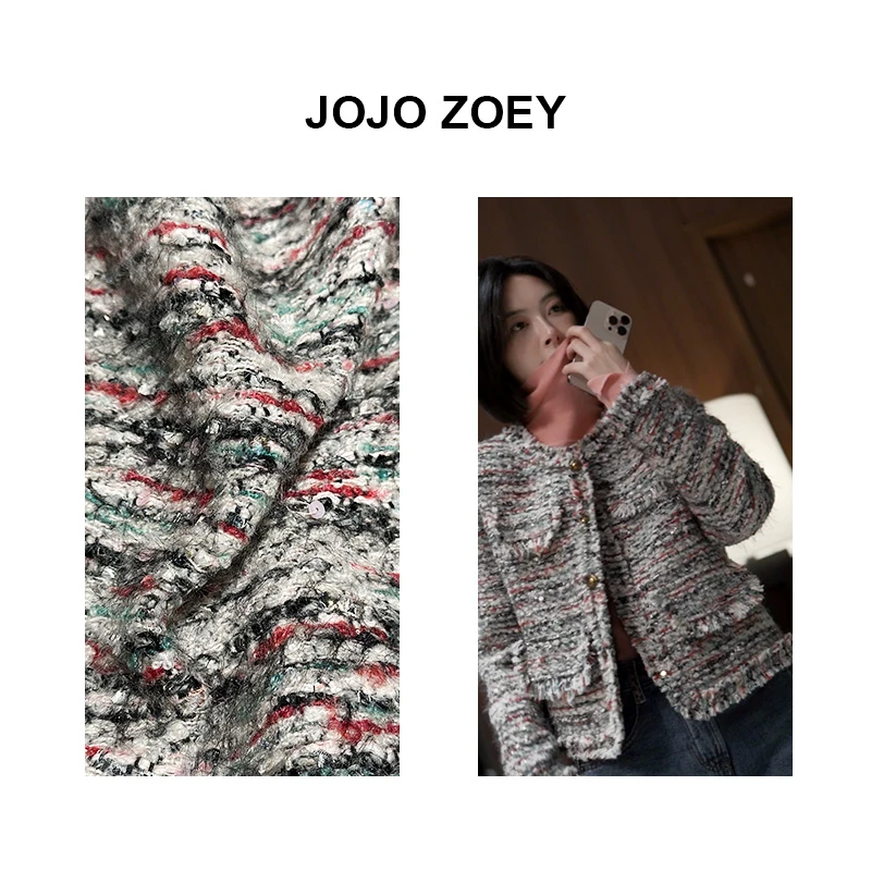 JOJO ZOEY【清仓NO退换】拼色亮片流苏小香风内胆短款羽绒服wt-2843