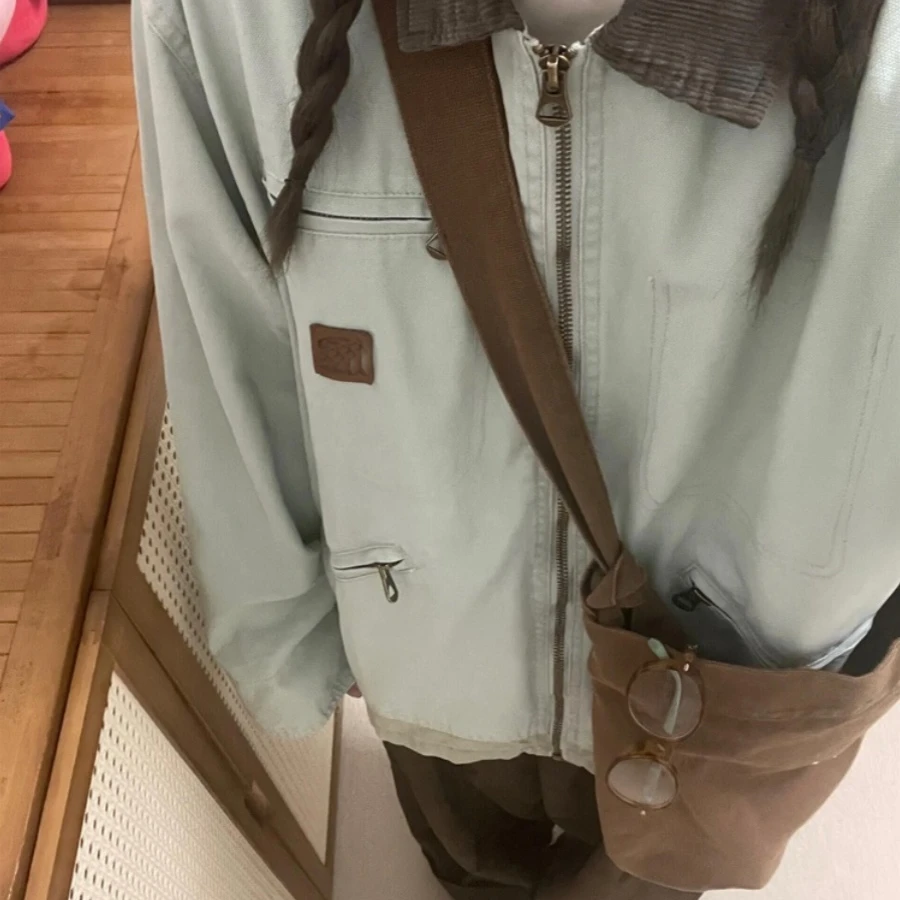 撞色翻领外套女春秋2024新款日系复古百搭休闲工装潮牌夹克棒球服