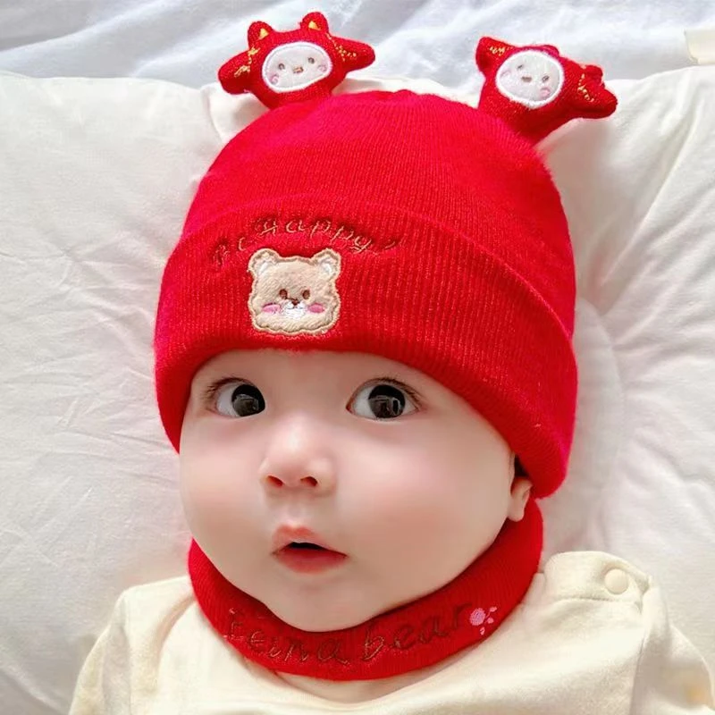 婴儿帽子秋冬季男童女宝宝毛线帽套头帽新生儿可爱超萌冬季保暖帽