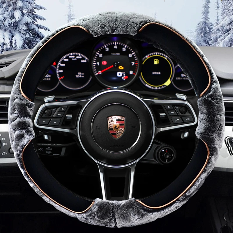 适用于保时捷冬季毛绒方向盘套卡宴macan帕拉梅拉718保暖内饰把套
