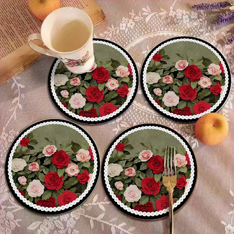 玫瑰庄园陶瓷茶杯垫子欧式防烫垫防滑免打理硅藻泥垫子餐垫茶垫