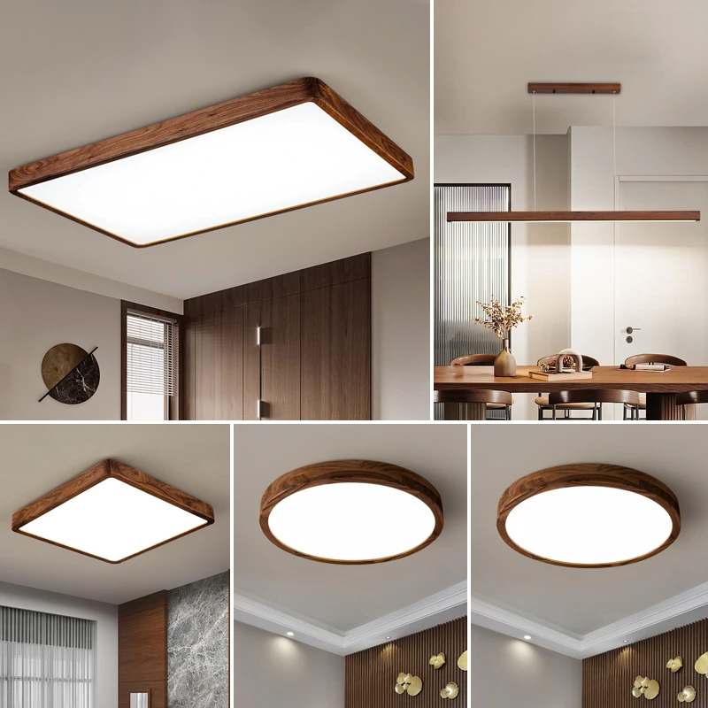 新中式大客厅吸顶灯黑胡桃大灯实木灯全光谱护眼主卧室房间吸顶灯