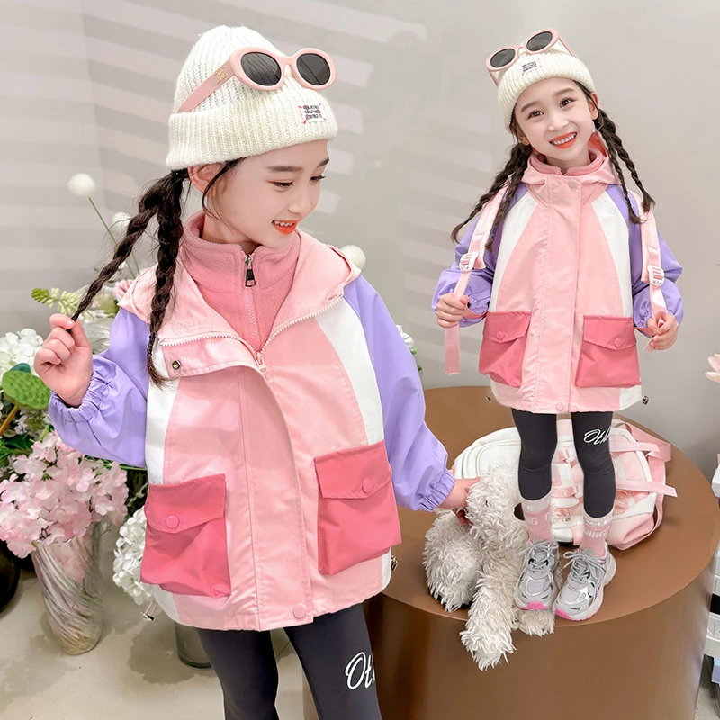 女童三合一冲锋衣可拆卸儿童加绒加厚外套宝宝上衣女孩秋冬装新款