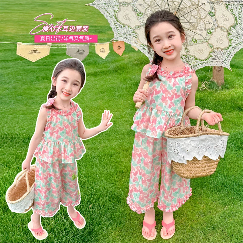 女童套装夏季洋气休闲儿童背心阔腿裤两件套女孩宝宝夏装2024新款