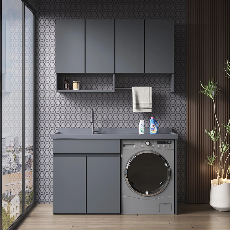 洛里大板防潮洗衣柜一体盆洗衣柜组合洗衣台盆带搓板滚筒机阳台