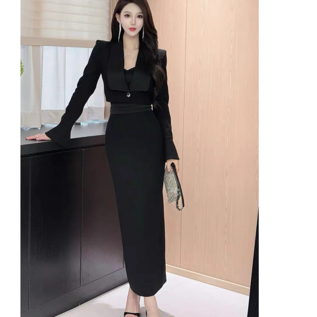 2024秋季新款时尚百搭西装外套高腰半身裙两件套9179