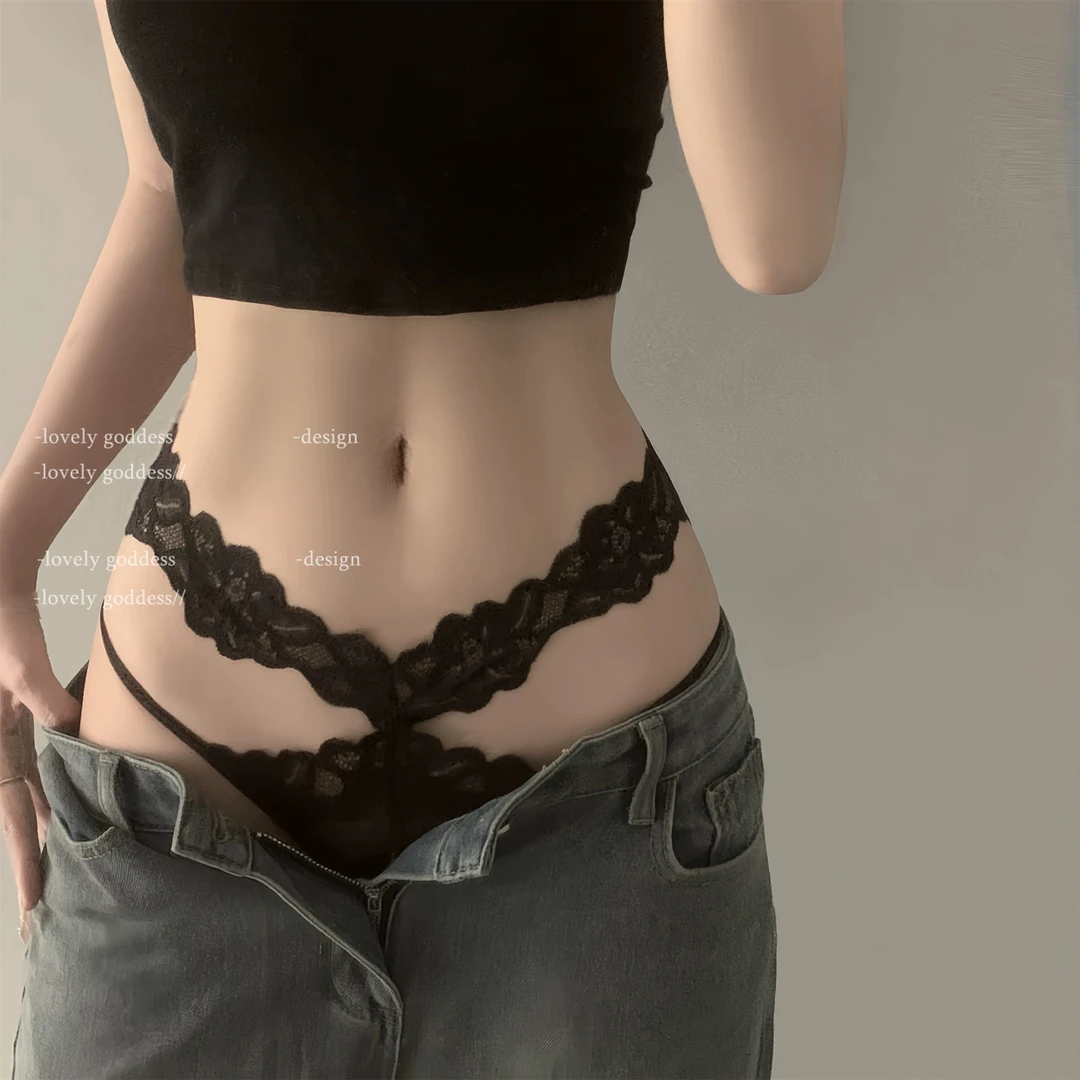 又仙又欲~漏出花边超好看！纯欲性感蕾丝镂空绑带低腰内裤女2024