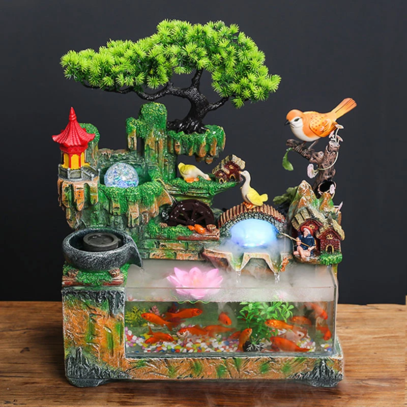 假山流水喷泉亚克力鱼缸摆件客厅家用家居装饰加湿器开业乔迁送礼