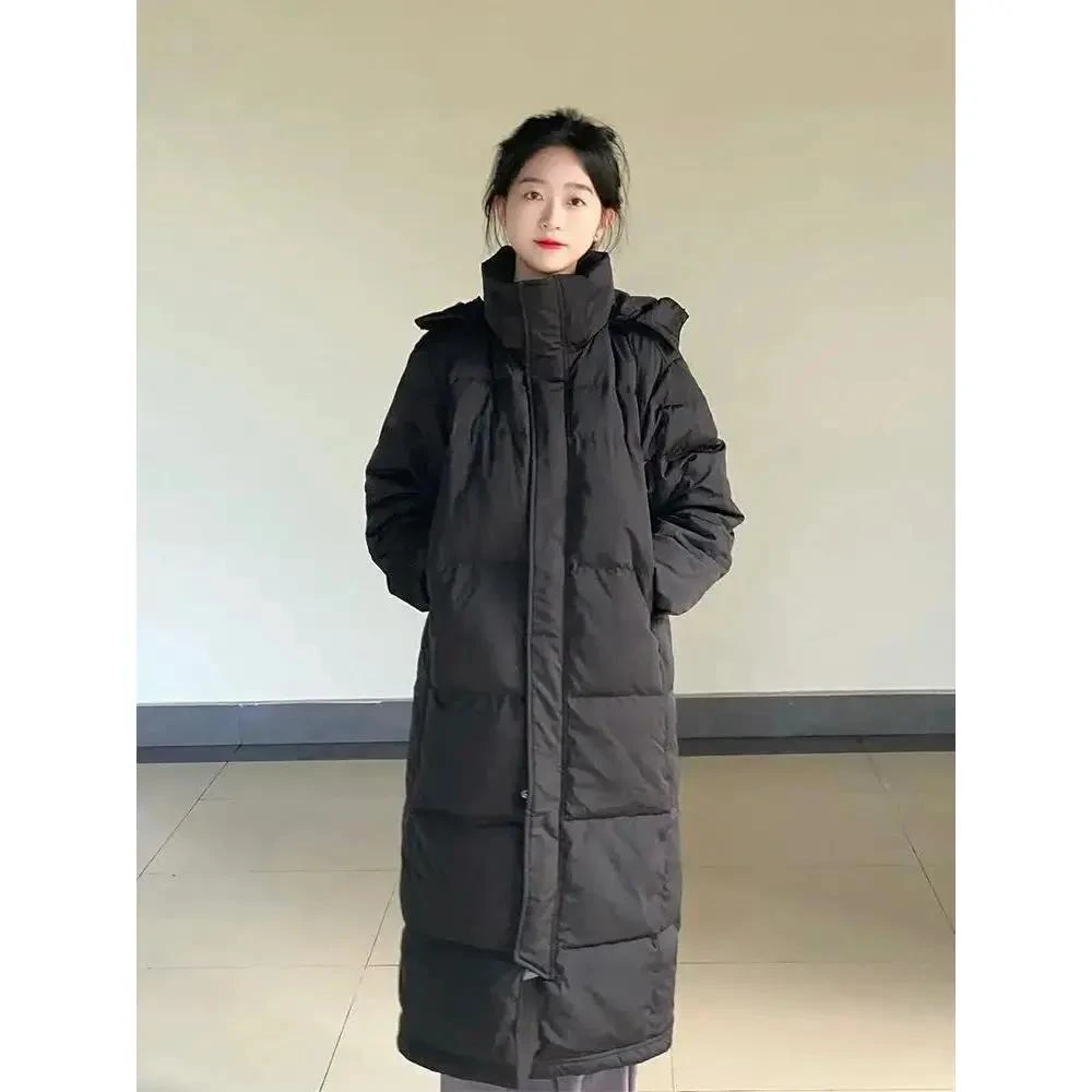 中戏长款羽服女冬季过膝加厚外套宽松连帽衣袄2023年新款