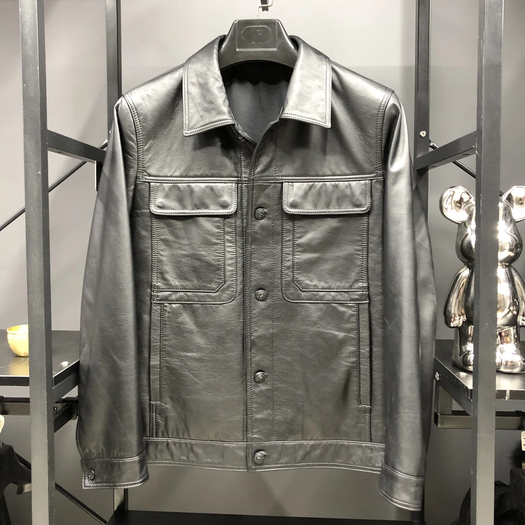 201头层牛皮真皮翻领四季通用短款皮衣秋季