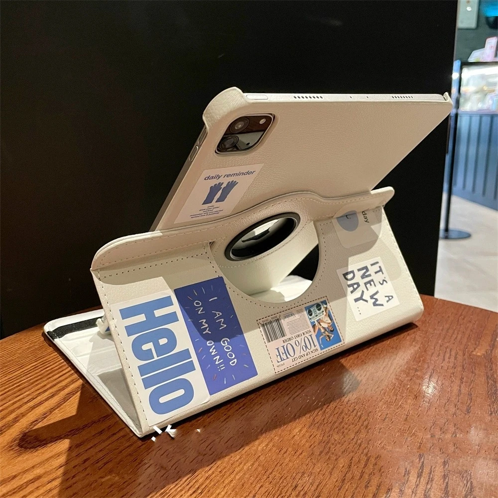 欧美风贴纸ipad10代保护套10.2/Pro11/360度旋转皮套Air5适用苹果